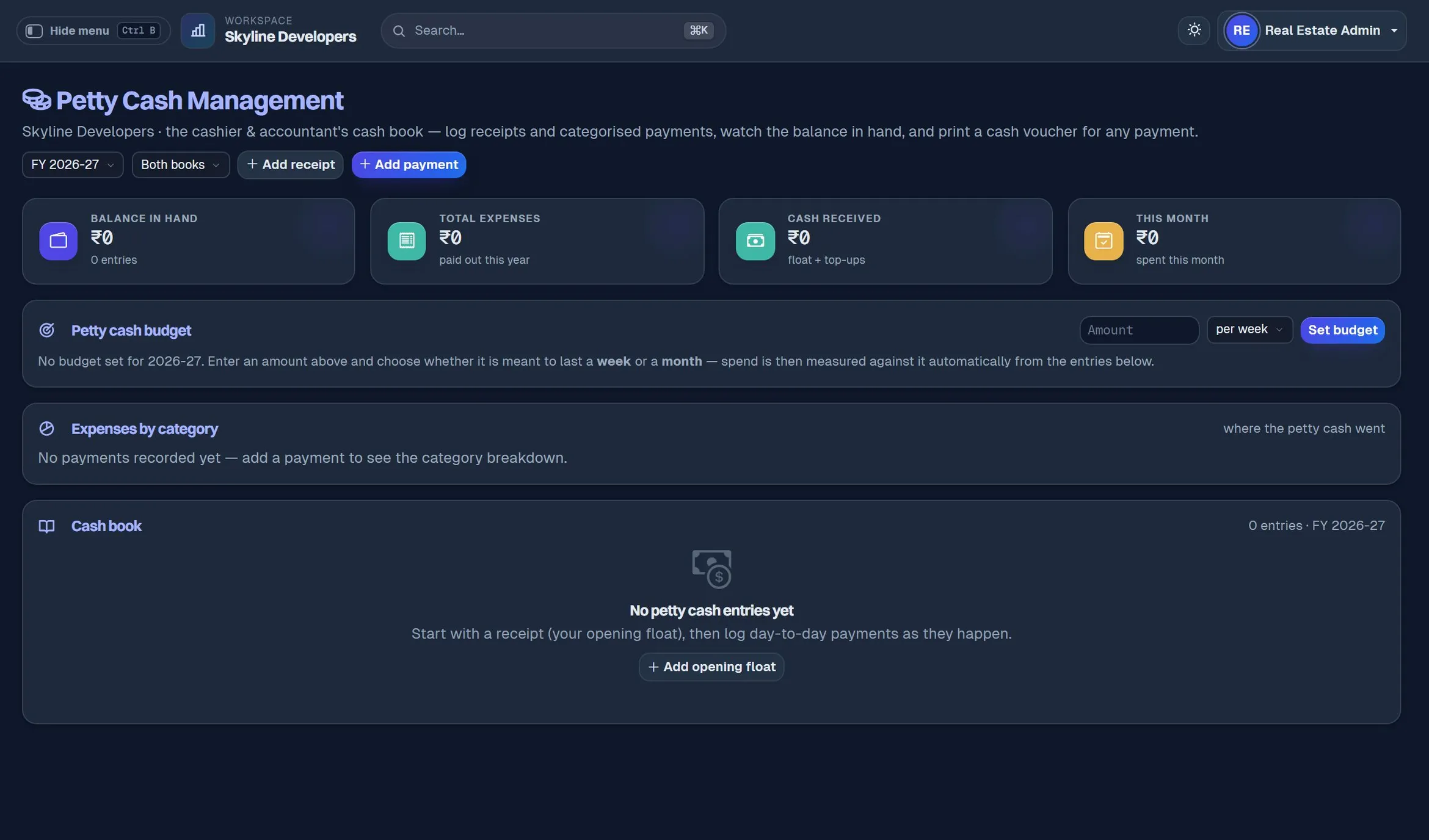Petty Cash — receipts and payments, receipt by receipt
